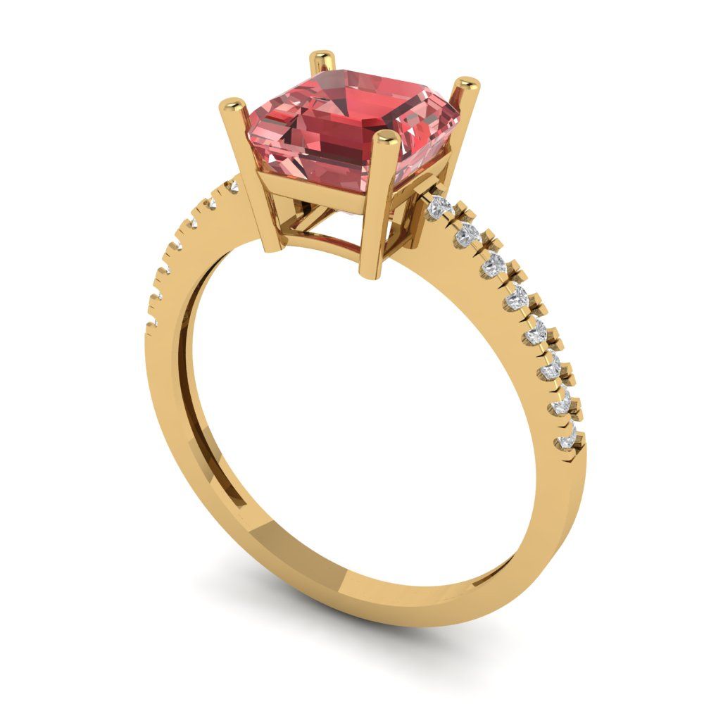 2.7 cttw Natural Garnet Solitaire with Zirconia Simulated Diamond Accents Engagement Ring - Solid Gold (Asscher Cut,6.5mm)