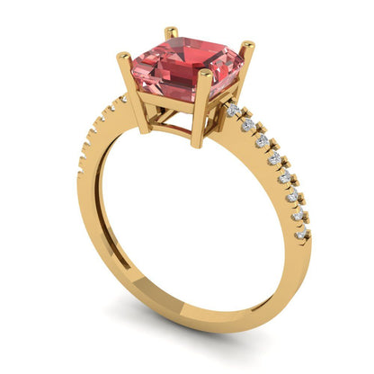 2.7 cttw Natural Garnet Solitaire with Zirconia Simulated Diamond Accents Engagement Ring - Solid Gold (Asscher Cut,6.5mm)