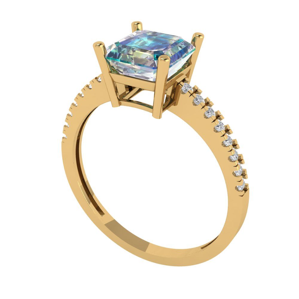 2.7 cttw Blue Moissanite Solitaire with Zirconia Simulated Diamond Accents Engagement Ring - Solid Gold (Asscher Cut,6.5mm)