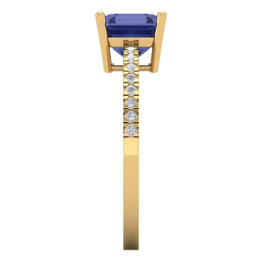 2.7 cttw Simulated Tanzanite Solitaire with Zirconia Simulated Diamond Accents Engagement Ring - Solid Yellow Gold (VVS1, Asscher Cut,6.5mm)