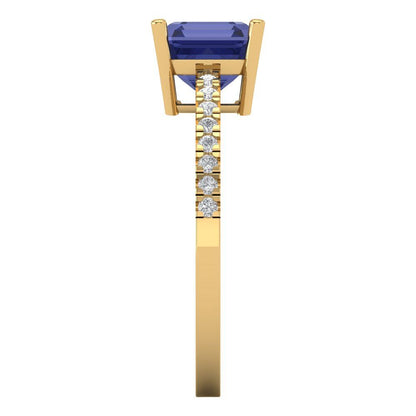 2.7 cttw Simulated Tanzanite Solitaire with Zirconia Simulated Diamond Accents Engagement Ring - Solid Yellow Gold (VVS1, Asscher Cut,6.5mm)