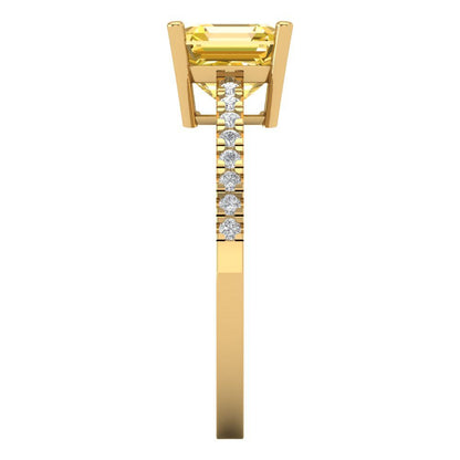 2.7 cttw Natural Citrine Solitaire with Zirconia Simulated Diamond Accents Engagement Ring - Solid Yellow Gold (VVS1, Asscher Cut,6.5mm)
