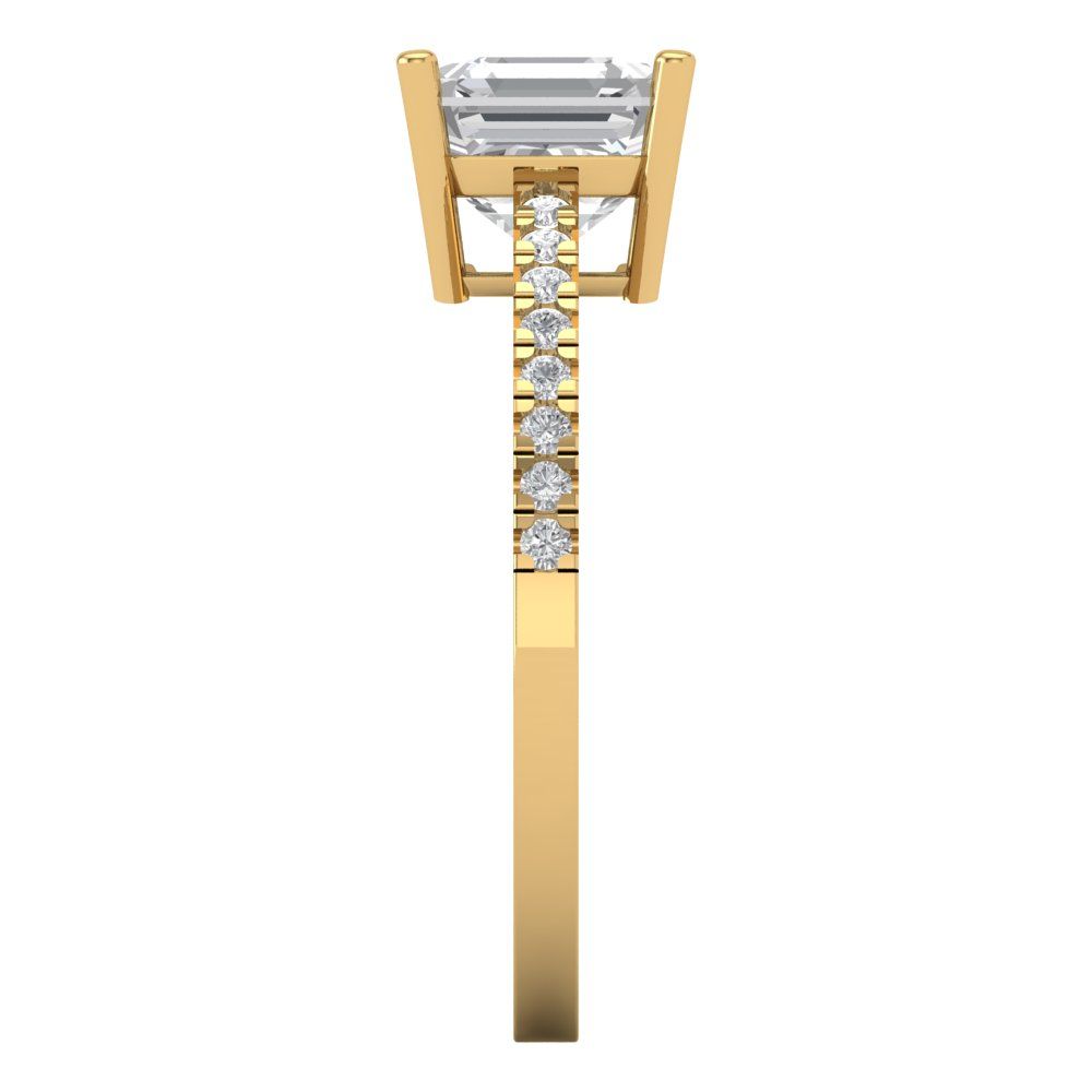2.7 cttw Zirconia Simulated Diamond Solitaire with Zirconia Simulated Diamond Accents Engagement Ring - Solid Yellow Gold (VVS1, Asscher Cut,6.5mm)