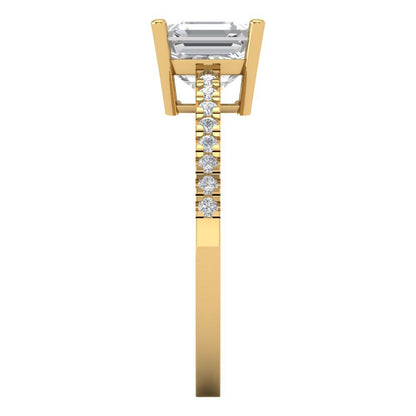 2.7 cttw Zirconia Simulated Diamond Solitaire with Zirconia Simulated Diamond Accents Engagement Ring - Solid Yellow Gold (VVS1, Asscher Cut,6.5mm)