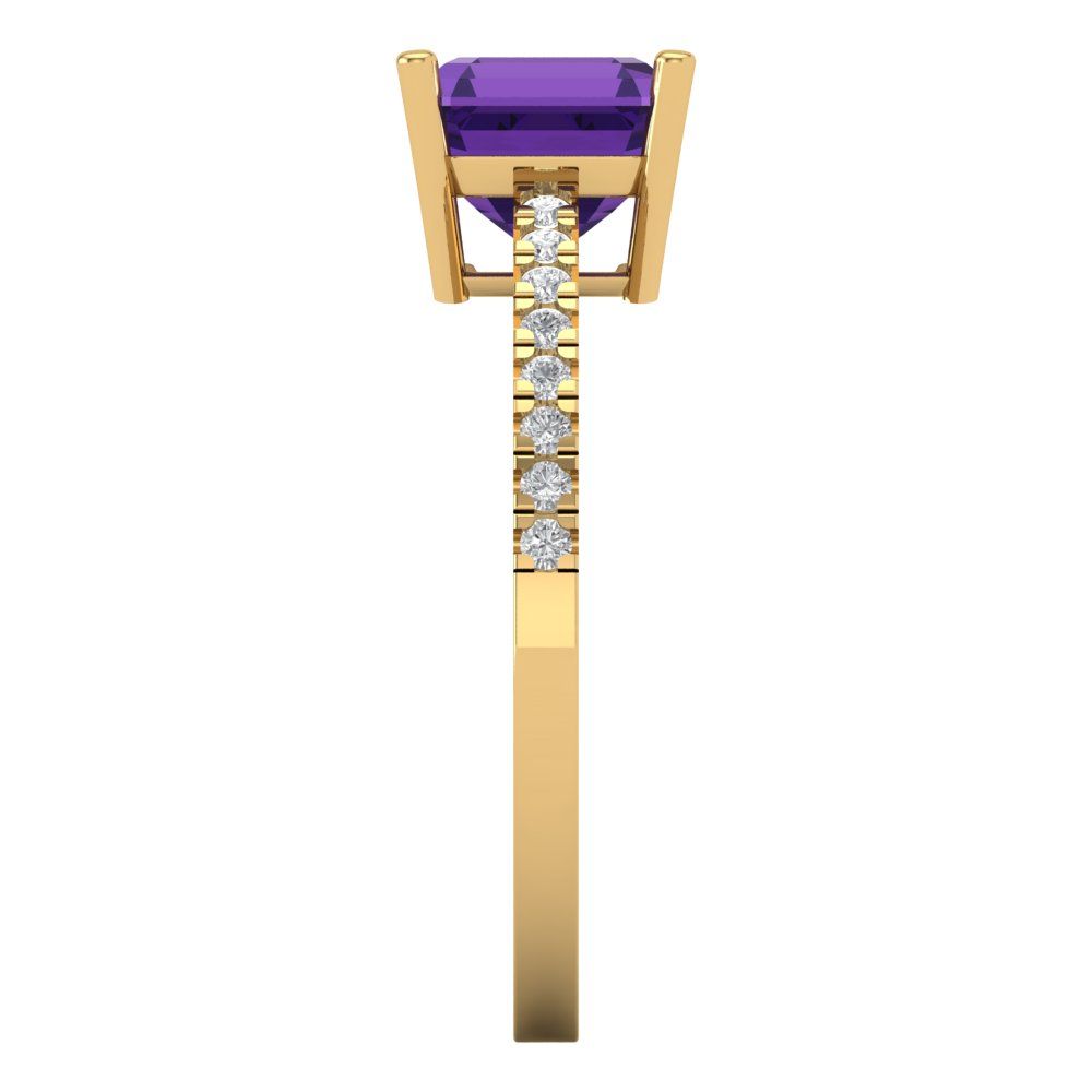2.7 cttw Natural Amethyst Solitaire with Zirconia Simulated Diamond Accents Engagement Ring - Solid Gold (Asscher Cut,6.5mm)