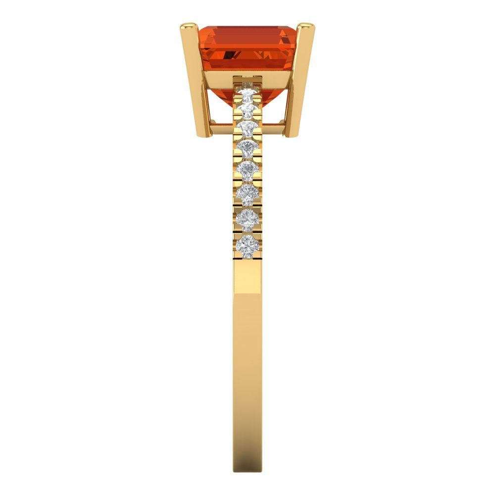 2.7 cttw Zirconia Simulated Red Diamond Solitaire with Zirconia Simulated Diamond Accents Engagement Ring - Solid Gold (VVS1, Asscher Cut,6.5mm)