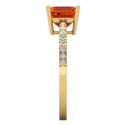 2.7 cttw Zirconia Simulated Red Diamond Solitaire with Zirconia Simulated Diamond Accents Engagement Ring - Solid Gold (VVS1, Asscher Cut,6.5mm)