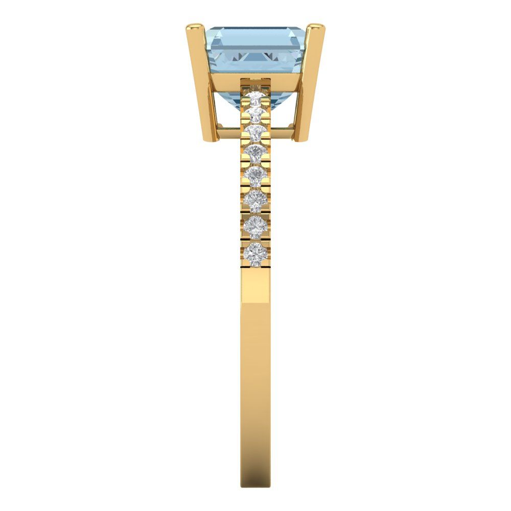 2.7 cttw Zirconia Simulated Blue Diamond Solitaire with Zirconia Simulated Diamond Accents Engagement Ring - Solid Yellow Gold (VVS1, Asscher Cut,6.5mm)