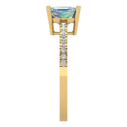 2.7 cttw Blue Moissanite Solitaire with Zirconia Simulated Diamond Accents Engagement Ring - Solid Gold (Asscher Cut,6.5mm)