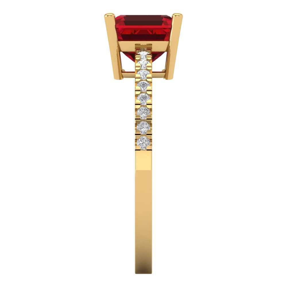 2.7 cttw Simulated Ruby Solitaire with Zirconia Simulated Diamond Accents Engagement Ring - Solid Yellow Gold (VVS1, Asscher Cut,6.5mm)