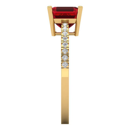2.7 cttw Simulated Ruby Solitaire with Zirconia Simulated Diamond Accents Engagement Ring - Solid Yellow Gold (VVS1, Asscher Cut,6.5mm)
