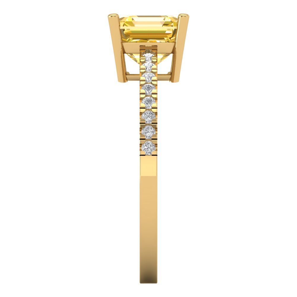 2.7 cttw Zirconia Simulated Yellow Diamond Solitaire with Zirconia Simulated Diamond Accents Engagement Ring - Solid Yellow Gold (VVS1, Asscher Cut,6.5mm)