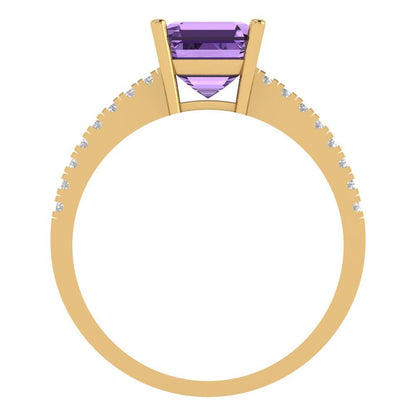 2.7 cttw Simulated Alexandrite Solitaire with Zirconia Simulated Diamond Accents Engagement Ring - Solid Yellow Gold (VVS1, Asscher Cut,6.5mm)