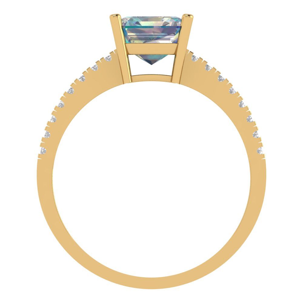 2.7 cttw Blue Moissanite Solitaire with Zirconia Simulated Diamond Accents Engagement Ring - Solid Gold (Asscher Cut,6.5mm)