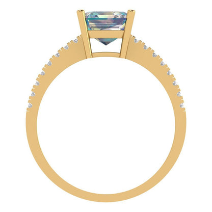 2.7 cttw Blue Moissanite Solitaire with Zirconia Simulated Diamond Accents Engagement Ring - Solid Gold (Asscher Cut,6.5mm)