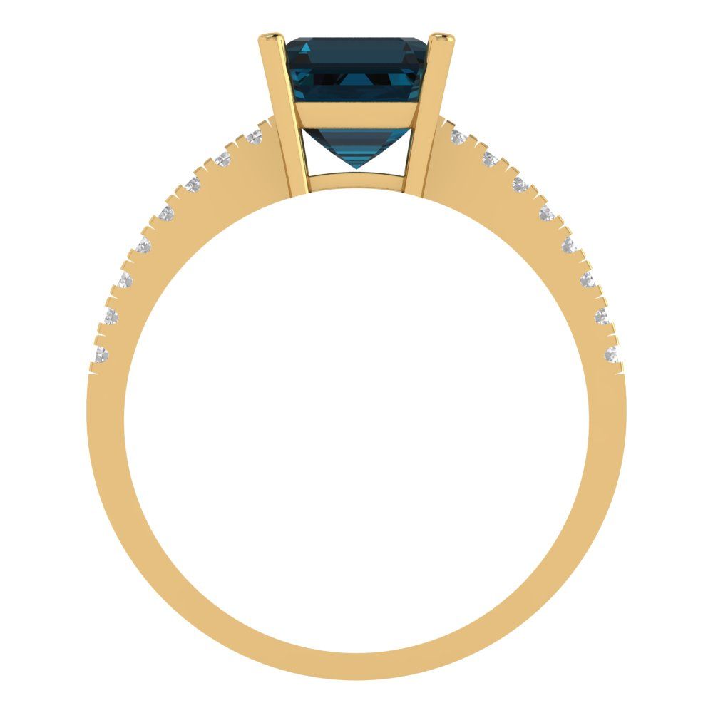 2.7 cttw Natural London Blue Topaz Solitaire with Zirconia Simulated Diamond Accents Engagement Ring - Solid Gold (Asscher Cut,6.5mm)