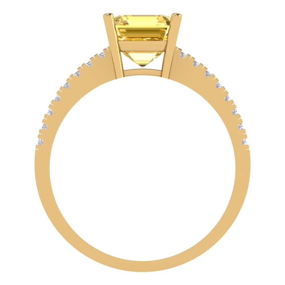 2.7 cttw Zirconia Simulated Yellow Diamond Solitaire with Zirconia Simulated Diamond Accents Engagement Ring - Solid Yellow Gold (VVS1, Asscher Cut,6.5mm)