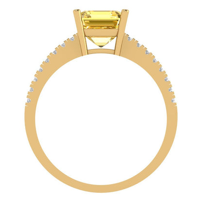 2.7 cttw Zirconia Simulated Yellow Diamond Solitaire with Zirconia Simulated Diamond Accents Engagement Ring - Solid Yellow Gold (VVS1, Asscher Cut,6.5mm)