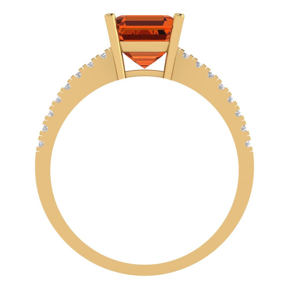 2.7 cttw Simulated Ruby Solitaire with Zirconia Simulated Diamond Accents Engagement Ring - Solid Yellow Gold (VVS1, Asscher Cut,6.5mm)
