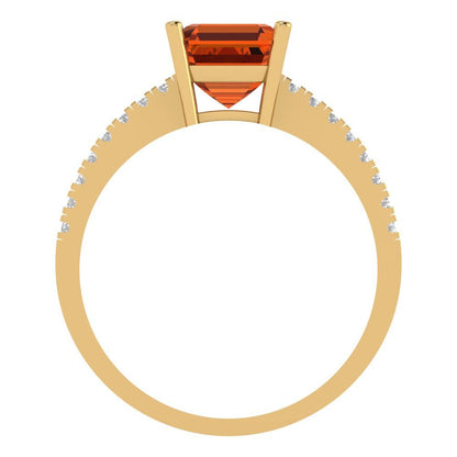 2.7 cttw Simulated Ruby Solitaire with Zirconia Simulated Diamond Accents Engagement Ring - Solid Yellow Gold (VVS1, Asscher Cut,6.5mm)