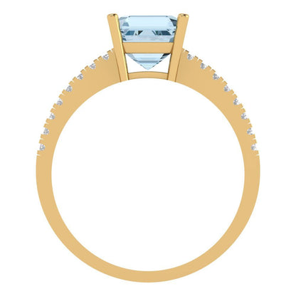 2.7 cttw Zirconia Simulated Blue Diamond Solitaire with Zirconia Simulated Diamond Accents Engagement Ring - Solid Yellow Gold (VVS1, Asscher Cut,6.5mm)