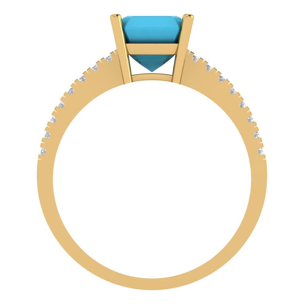 2.7 cttw Simulated Turquoise Solitaire with Zirconia Simulated Diamond Accents Engagement Ring - Solid Yellow Gold (VVS1, Asscher Cut,6.5mm)