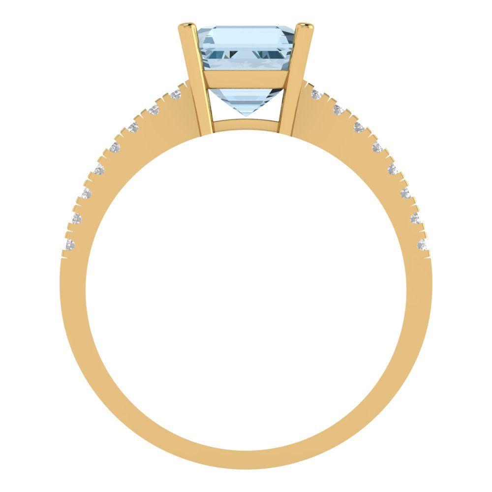2.7 cttw Natural Aquamarine Solitaire with Zirconia Simulated Diamond Accents Engagement Ring - Solid Yellow Gold (VVS1, Asscher Cut,6.5mm)