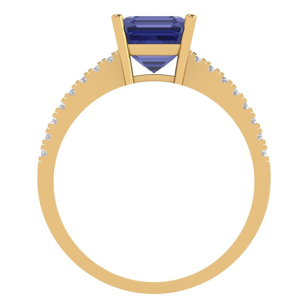 2.7 cttw Simulated Tanzanite Solitaire with Zirconia Simulated Diamond Accents Engagement Ring - Solid Yellow Gold (VVS1, Asscher Cut,6.5mm)