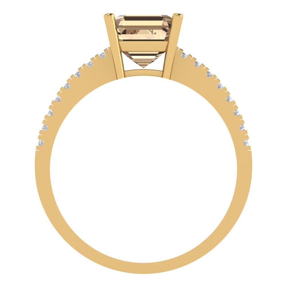 2.7 cttw Yellow Moissanite Solitaire with Zirconia Simulated Diamond Accents Engagement Ring - Solid Gold (Asscher Cut,6.5mm)