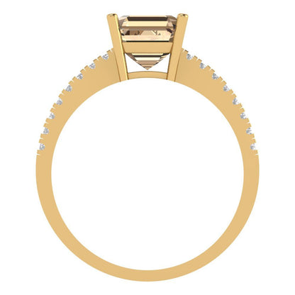 2.7 cttw Yellow Moissanite Solitaire with Zirconia Simulated Diamond Accents Engagement Ring - Solid Gold (Asscher Cut,6.5mm)