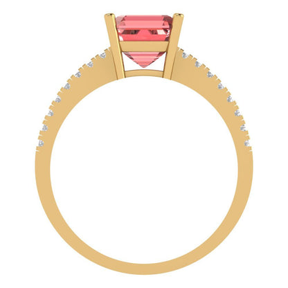 2.7 cttw Natural Garnet Solitaire with Zirconia Simulated Diamond Accents Engagement Ring - Solid Gold (Asscher Cut,6.5mm)