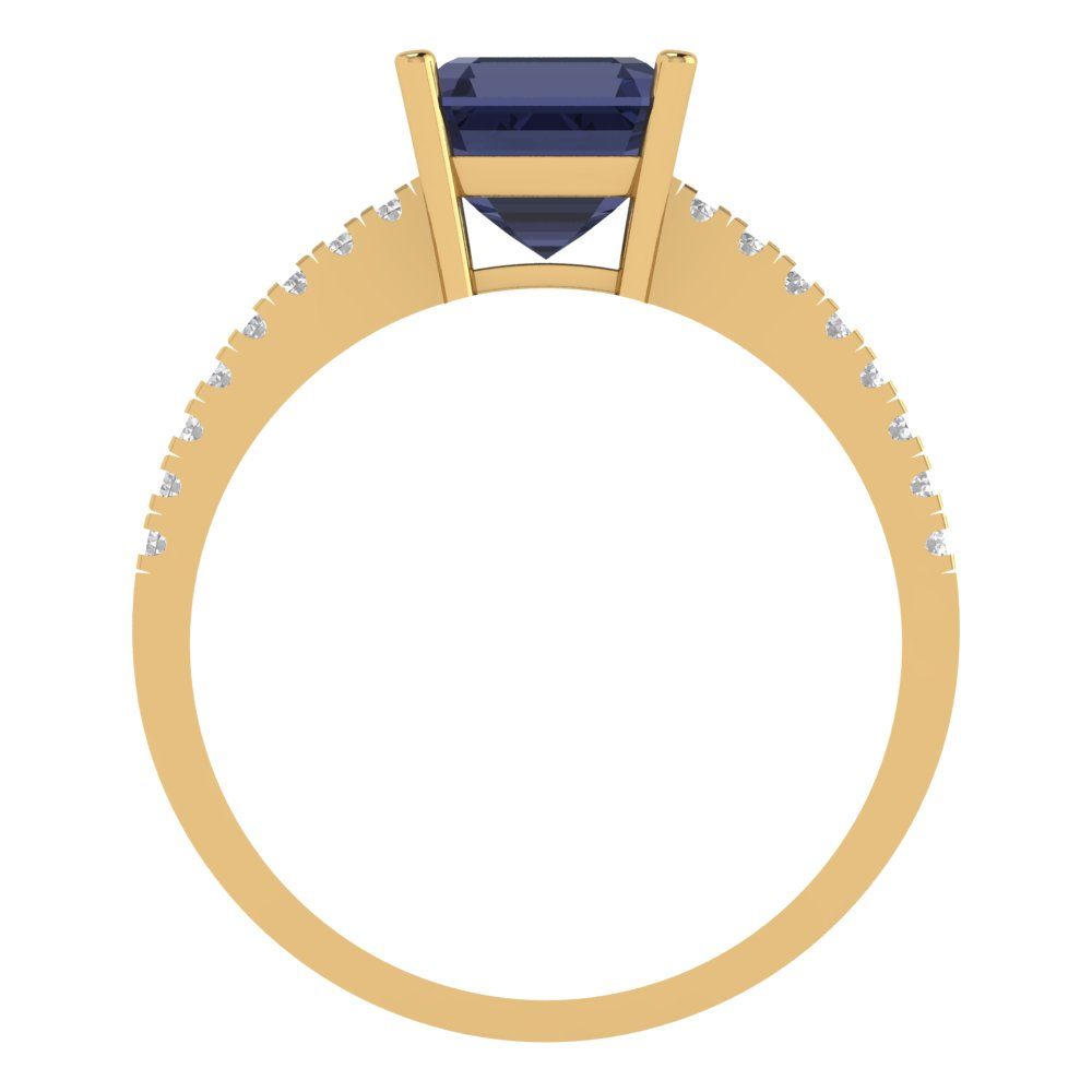 2.7 cttw Simulated Blue Sapphire Solitaire with Zirconia Simulated Diamond Accents Engagement Ring - Solid Yellow Gold (VVS1, Asscher Cut,6.5mm)