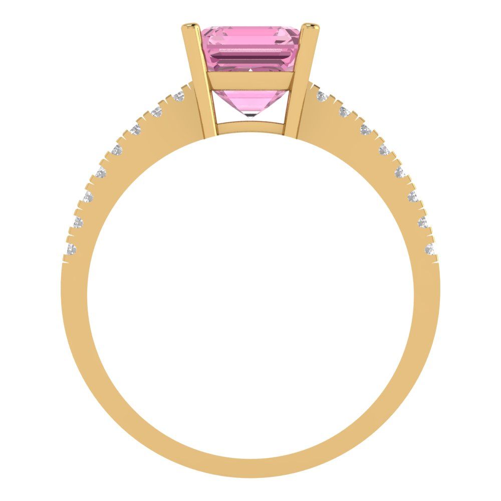 2.7 cttw Zirconia Simulated Pink Diamond Solitaire with Zirconia Simulated Diamond Accents Engagement Ring - Solid Gold (VVS1, Asscher Cut,6.5mm)