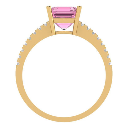 2.7 cttw Zirconia Simulated Pink Diamond Solitaire with Zirconia Simulated Diamond Accents Engagement Ring - Solid Gold (VVS1, Asscher Cut,6.5mm)