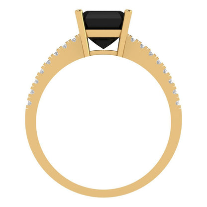 2.7 cttw Natural Onyx Solitaire with Zirconia Simulated Diamond Accents Engagement Ring - Solid Gold (Asscher Cut,6.5mm)