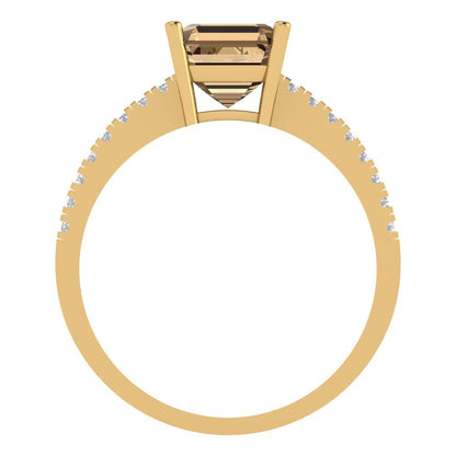 2.7 cttw Zirconia Simulated Champagne Diamond Solitaire with Zirconia Simulated Diamond Accents Engagement Ring - Solid Gold (VVS1, Asscher Cut,6.5mm)