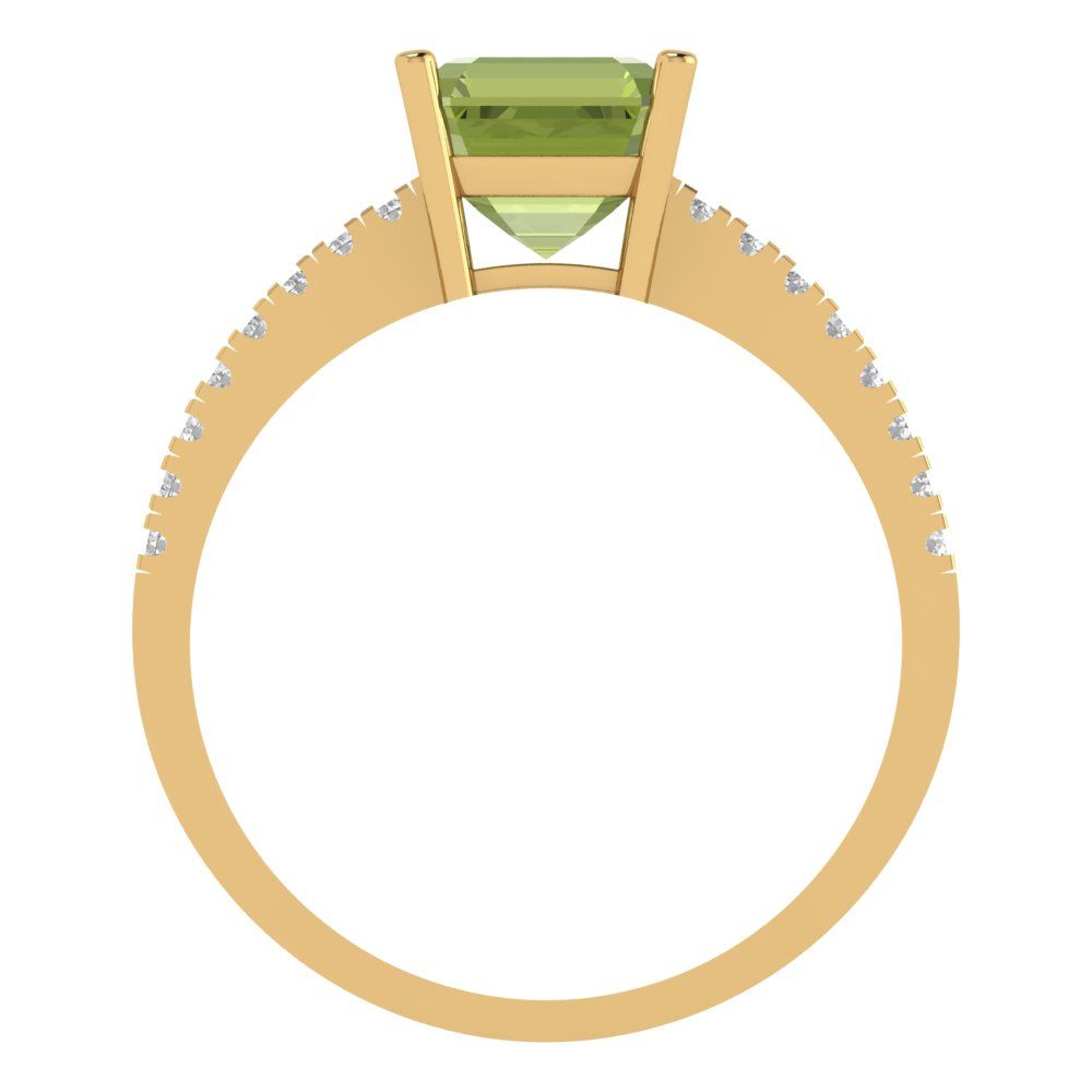 2.7 cttw Natural Peridot Solitaire with Zirconia Simulated Diamond Accents Engagement Ring - Solid Gold (Asscher Cut,6.5mm)