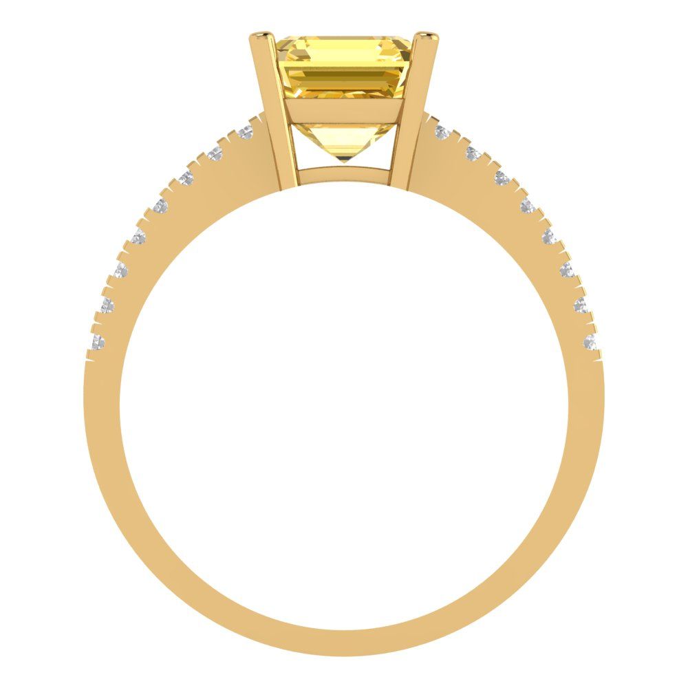 2.7 cttw Natural Citrine Solitaire with Zirconia Simulated Diamond Accents Engagement Ring - Solid Yellow Gold (VVS1, Asscher Cut,6.5mm)