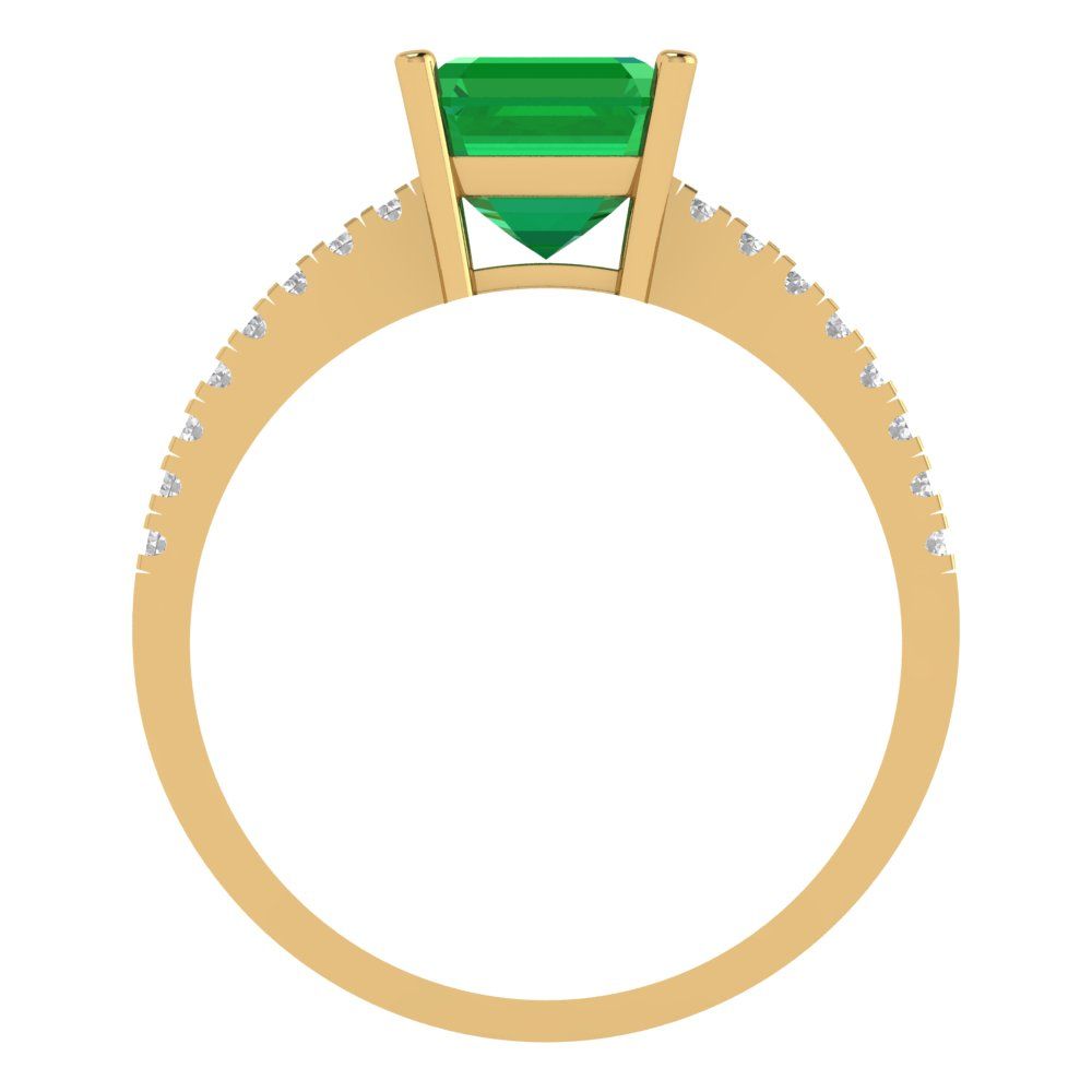 2.7 cttw Simulated Emerald Solitaire with Zirconia Simulated Diamond Accents Engagement Ring - Solid Gold (Asscher Cut,6.5mm)