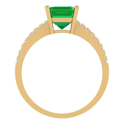 2.7 cttw Simulated Emerald Solitaire with Zirconia Simulated Diamond Accents Engagement Ring - Solid Gold (Asscher Cut,6.5mm)