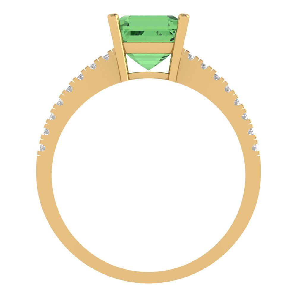 2.7 cttw Zirconia Simulated Green Diamond Solitaire with Zirconia Simulated Diamond Accents Engagement Ring - Solid Gold (VVS1, Asscher Cut,6.5mm)