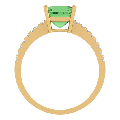 2.7 cttw Zirconia Simulated Green Diamond Solitaire with Zirconia Simulated Diamond Accents Engagement Ring - Solid Gold (VVS1, Asscher Cut,6.5mm)