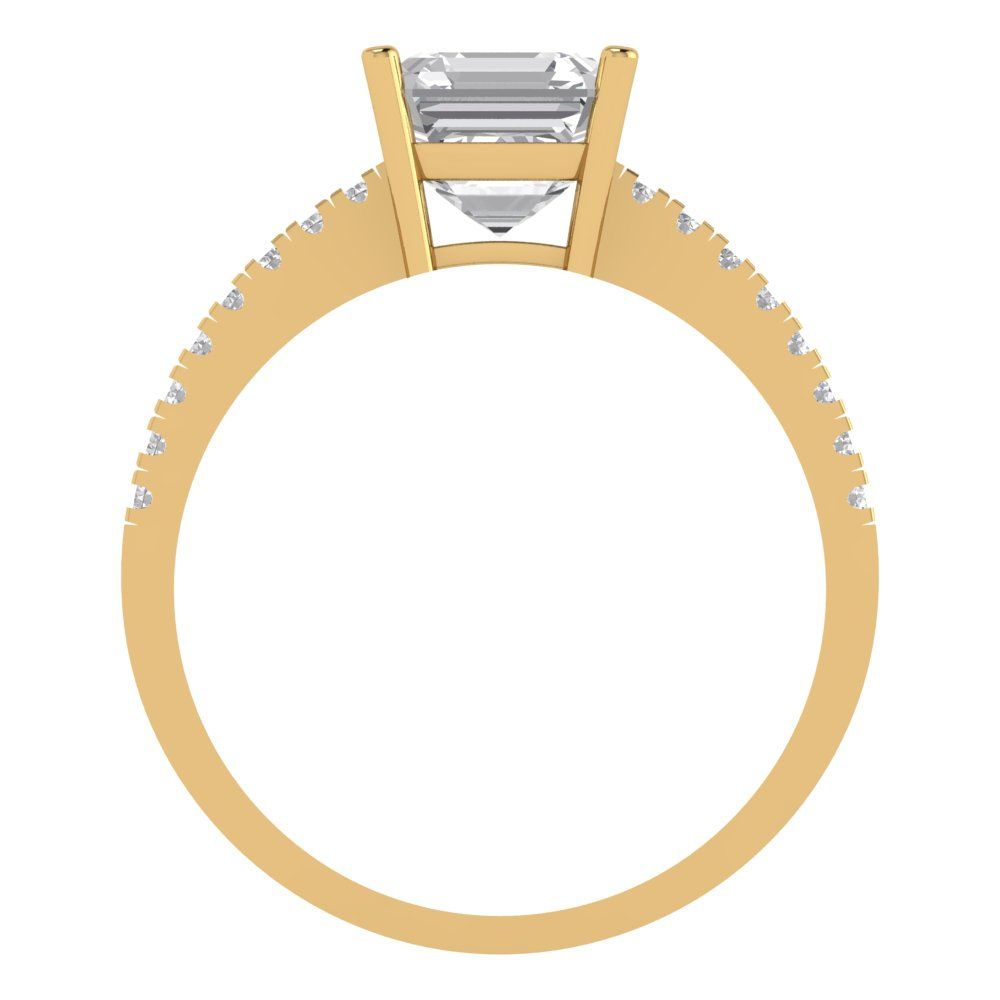 2.7 cttw Zirconia Simulated Diamond Solitaire with Zirconia Simulated Diamond Accents Engagement Ring - Solid Yellow Gold (VVS1, Asscher Cut,6.5mm)