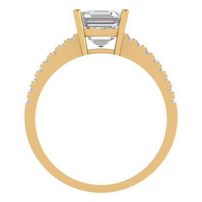 2.7 cttw Zirconia Simulated Diamond Solitaire with Zirconia Simulated Diamond Accents Engagement Ring - Solid Yellow Gold (VVS1, Asscher Cut,6.5mm)