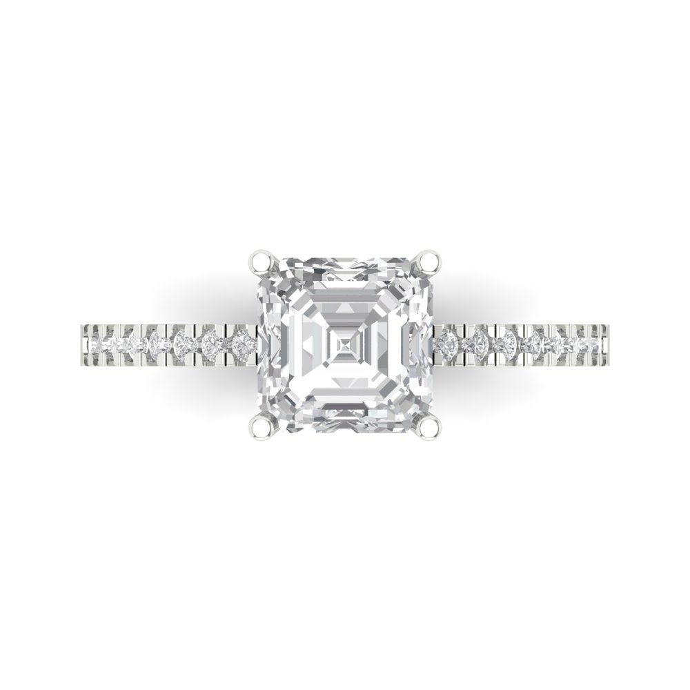 2.7 cttw White Sapphire Solitaire with Zirconia Simulated Diamond Accents Engagement Ring - Solid White Gold (VVS1, Asscher Cut,6.5mm)