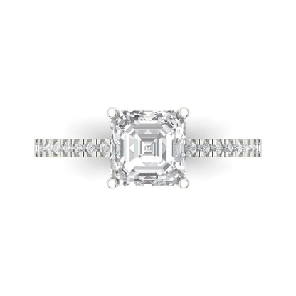 2.7 cttw White Sapphire Solitaire with Zirconia Simulated Diamond Accents Engagement Ring - Solid White Gold (VVS1, Asscher Cut,6.5mm)