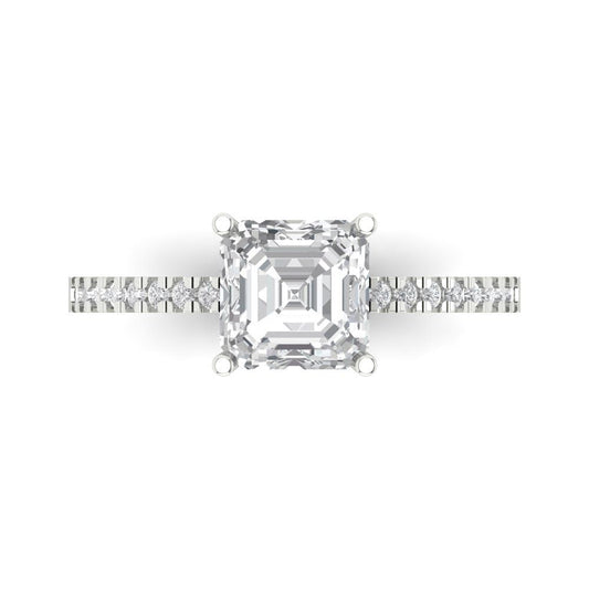 2.7 cttw White Sapphire Solitaire with Zirconia Simulated Diamond Accents Engagement Ring - Solid White Gold (VVS1, Asscher Cut,6.5mm)