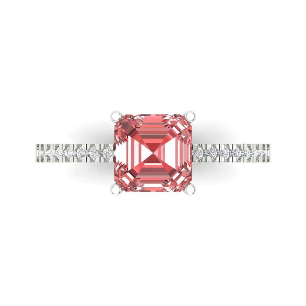 2.7 cttw Natural Garnet Solitaire with Zirconia Simulated Diamond Accents Engagement Ring - Solid White Gold (VVS1, Asscher Cut,6.5mm)