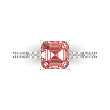 2.7 cttw Natural Garnet Solitaire with Zirconia Simulated Diamond Accents Engagement Ring - Solid White Gold (VVS1, Asscher Cut,6.5mm)