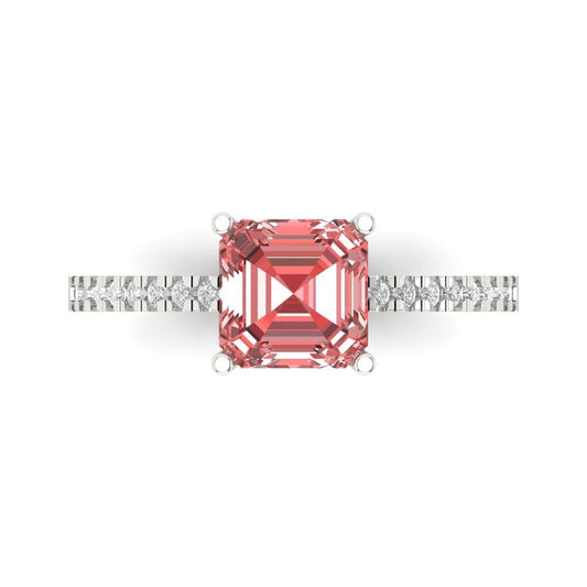 2.7 cttw Natural Garnet Solitaire with Zirconia Simulated Diamond Accents Engagement Ring - Solid White Gold (VVS1, Asscher Cut,6.5mm)